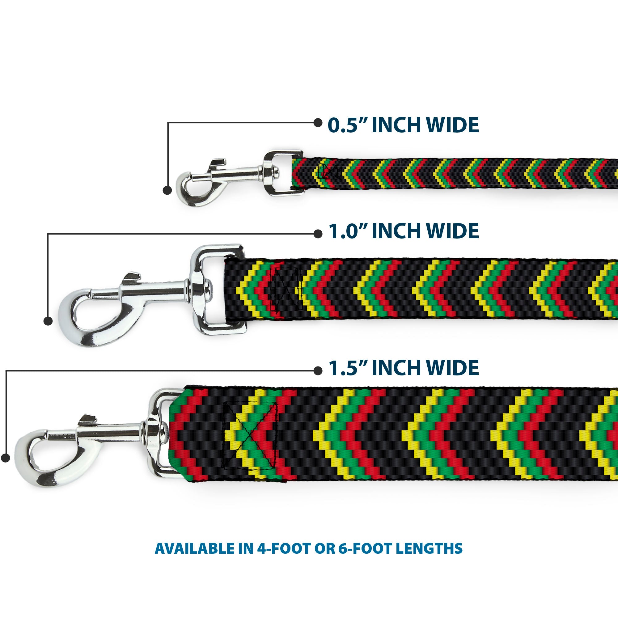 Dog Leash - Chevron Weave Black/Rasta Dog Leashes Buckle-Down