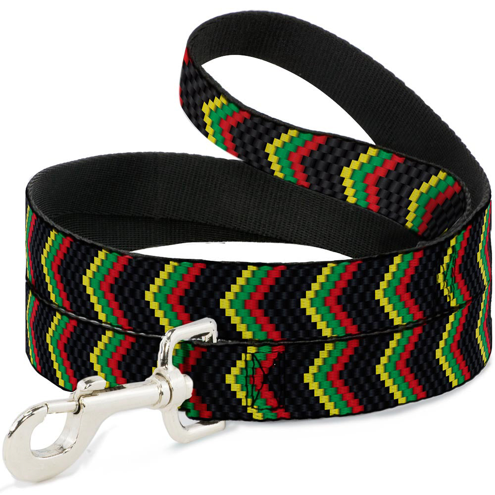 Dog Leash - Chevron Weave Black/Rasta Dog Leashes Buckle-Down