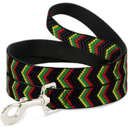 Dog Leash - Chevron Weave Black/Rasta Dog Leashes Buckle-Down