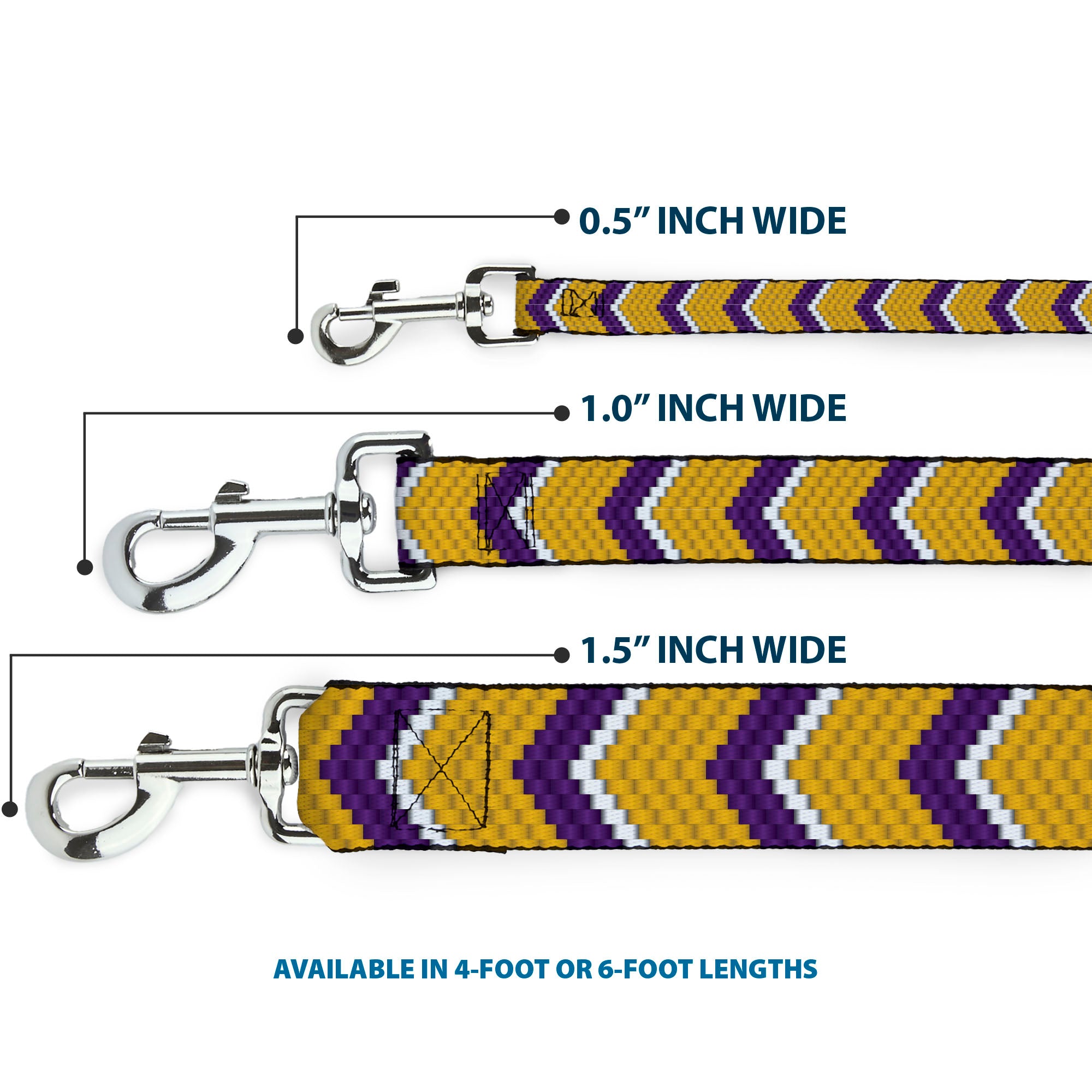 Dog Leash - Chevron Weave Gold/Purple/White Dog Leashes Buckle-Down