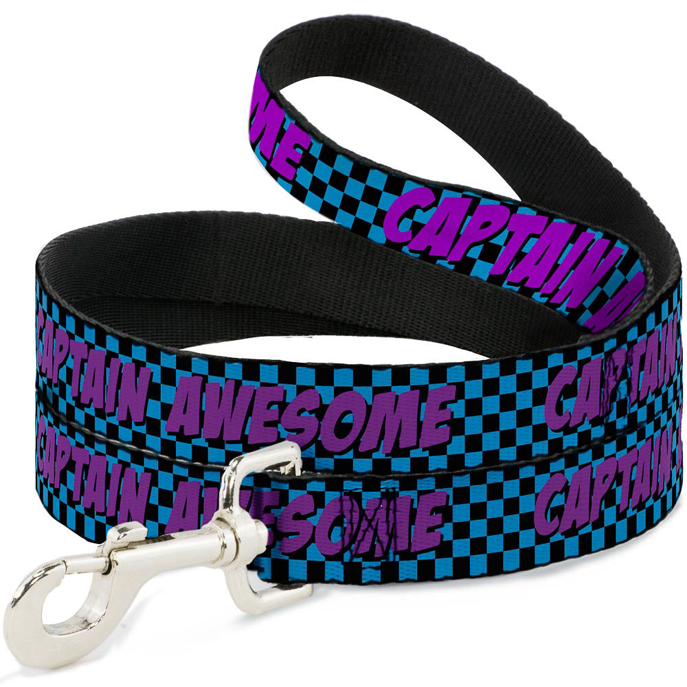 Dog Leash - CAPTAIN AWESOME Turquoise Checker/Fuchsia Dog Leashes Buckle-Down