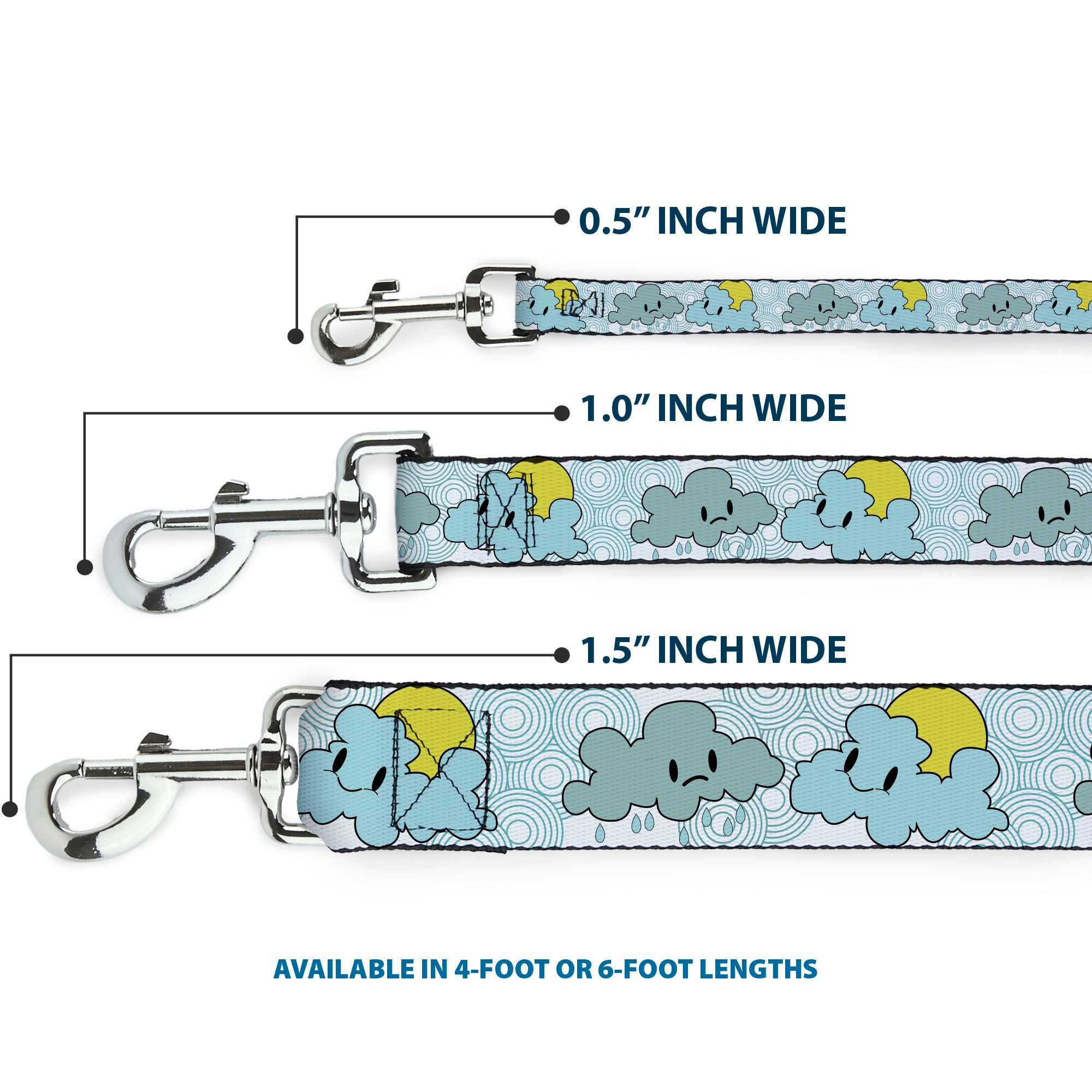 Dog Leash - Cloudy Skies Rain Clouds White/Blues Dog Leashes Buckle-Down