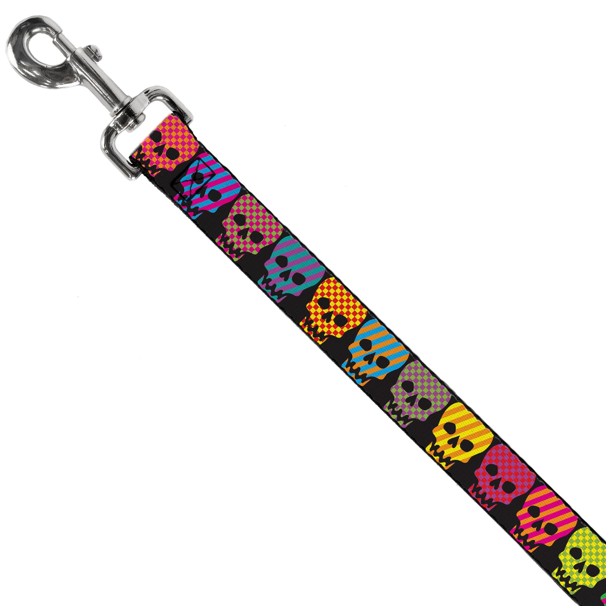 Dog Leash - Checker & Stripe Skulls Black/Multi Neon Dog Leashes Buckle-Down