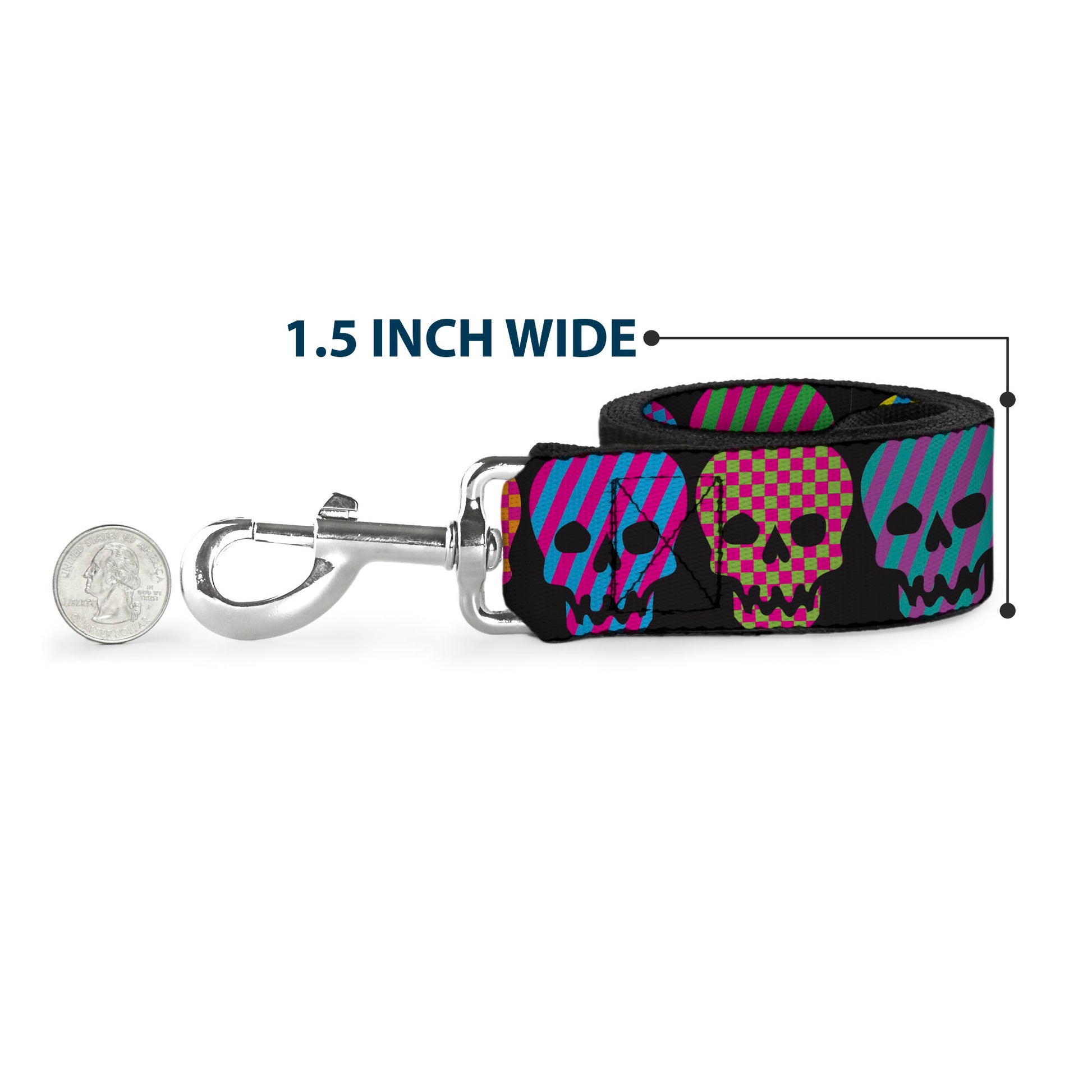 Dog Leash - Checker & Stripe Skulls Black/Multi Neon Dog Leashes Buckle-Down