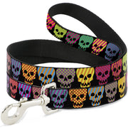 Dog Leash - Checker & Stripe Skulls Black/Multi Neon Dog Leashes Buckle-Down
