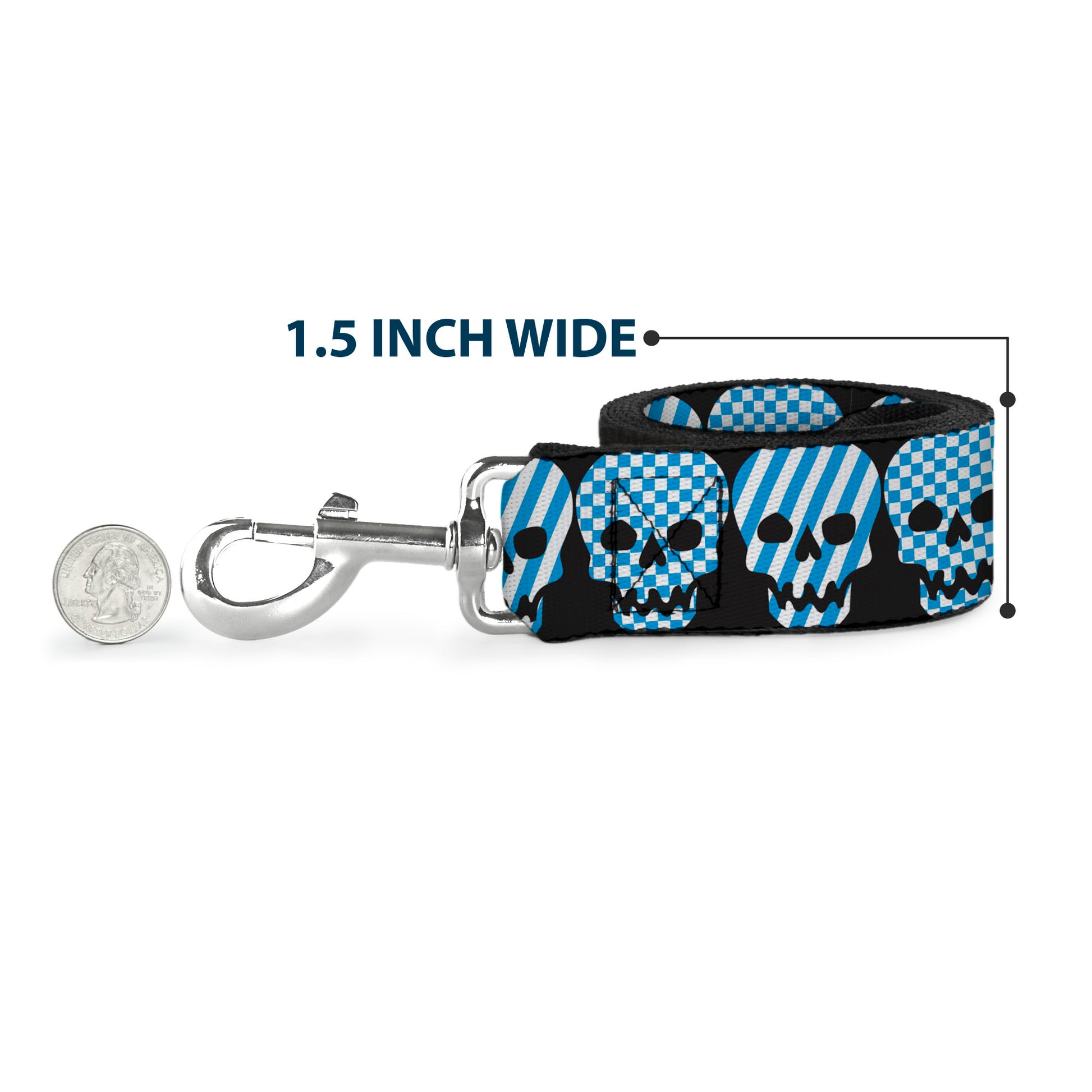 Dog Leash - Checker & Stripe Skulls Black/White/Baby Blue Dog Leashes Buckle-Down