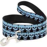 Dog Leash - Checker & Stripe Skulls Black/White/Baby Blue Dog Leashes Buckle-Down