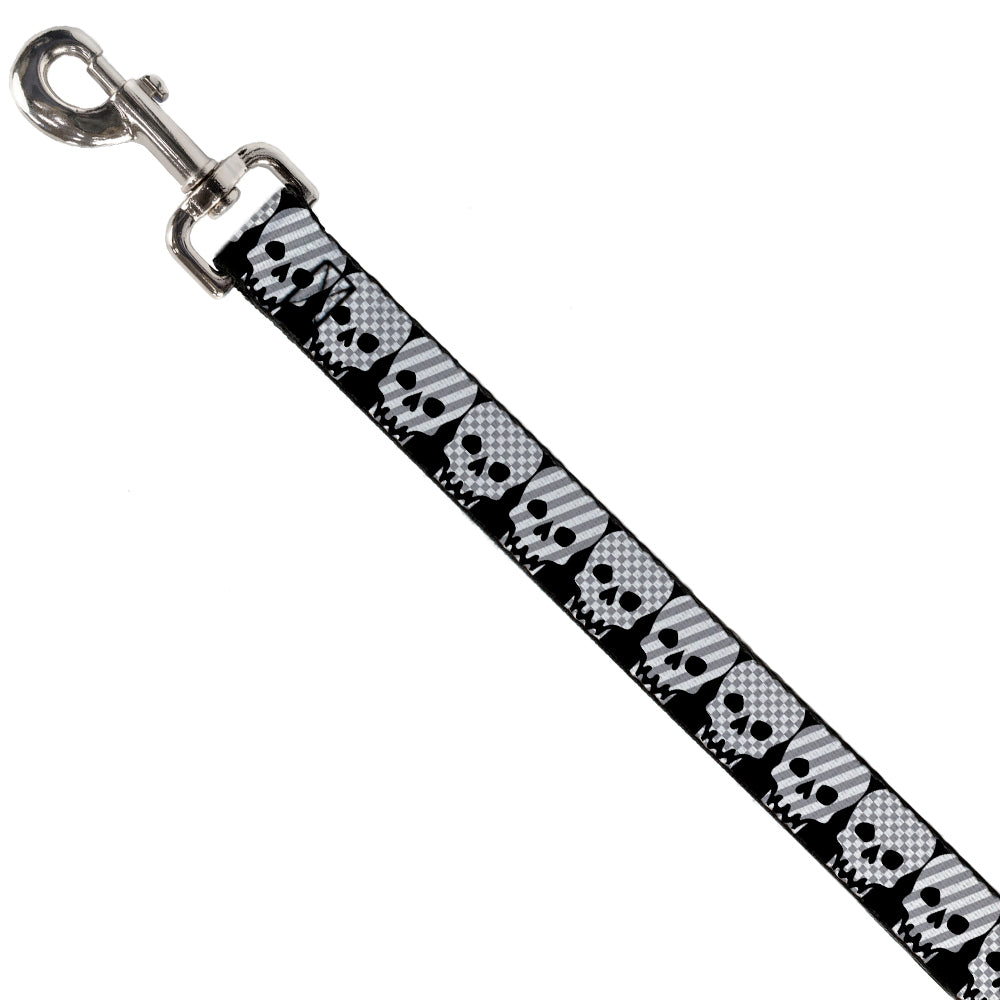 Dog Leash - Checker & Stripe Skulls Black/White/Gray Dog Leashes Buckle-Down