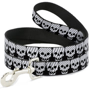 Dog Leash - Checker & Stripe Skulls Black/White/Gray Dog Leashes Buckle-Down