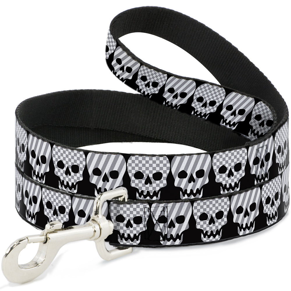 Dog Leash - Checker & Stripe Skulls Black/White/Gray Dog Leashes Buckle-Down