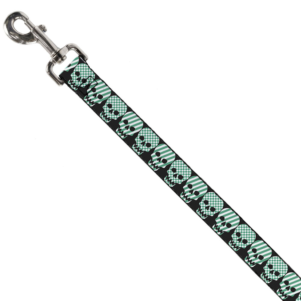 Dog Leash - Checker & Stripe Skulls Black/White/Green Dog Leashes Buckle-Down
