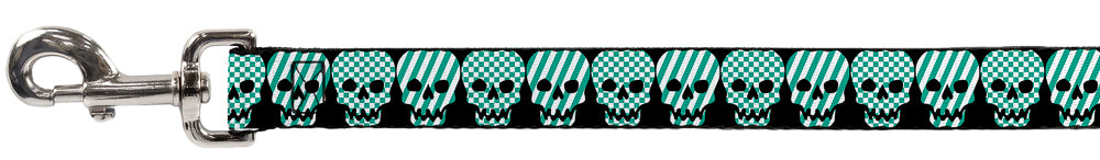 Dog Leash - Checker & Stripe Skulls Black/White/Green Dog Leashes Buckle-Down