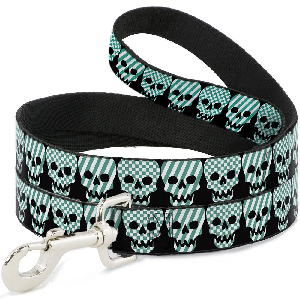 Dog Leash - Checker & Stripe Skulls Black/White/Green Dog Leashes Buckle-Down