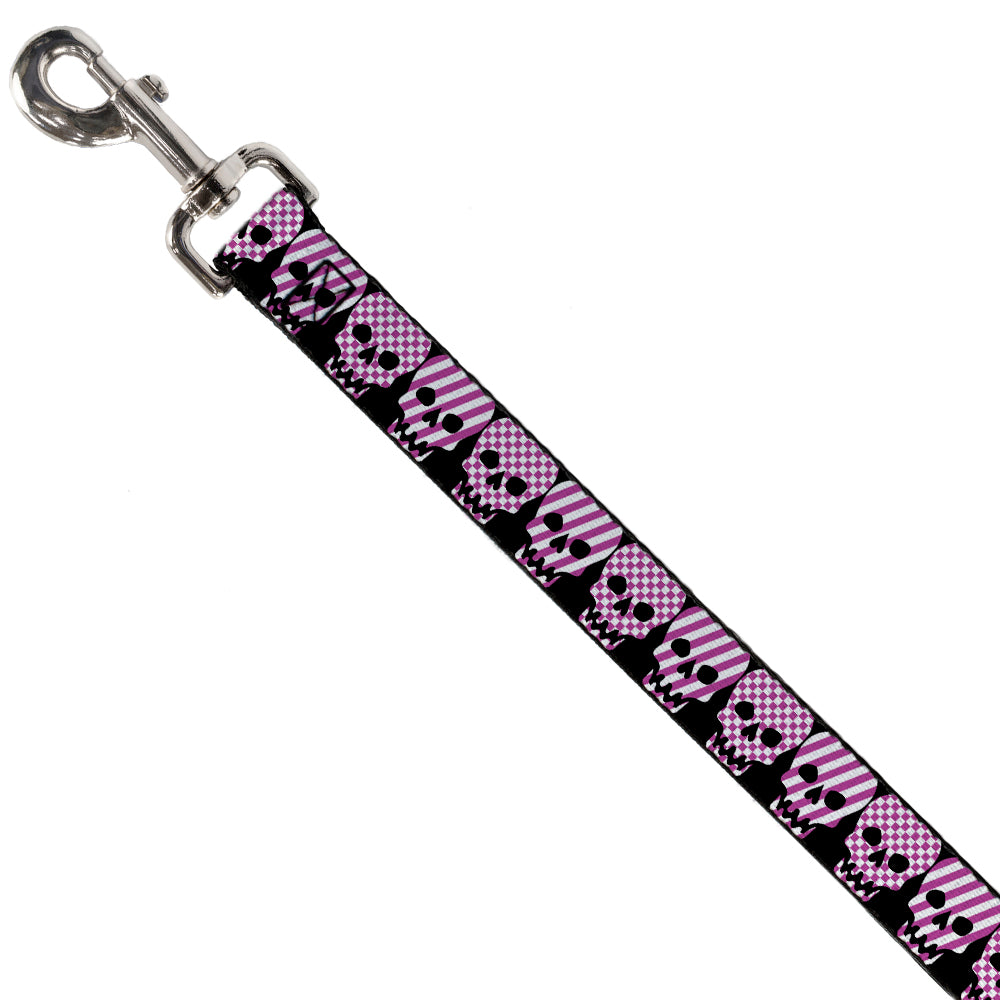 Dog Leash - Checker & Stripe Skulls Black/White/Purple Dog Leashes Buckle-Down
