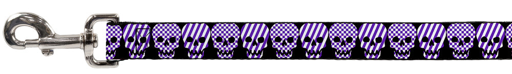 Dog Leash - Checker & Stripe Skulls Black/White/Purple Dog Leashes Buckle-Down