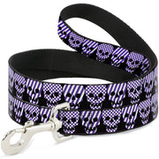 Dog Leash - Checker & Stripe Skulls Black/White/Purple Dog Leashes Buckle-Down
