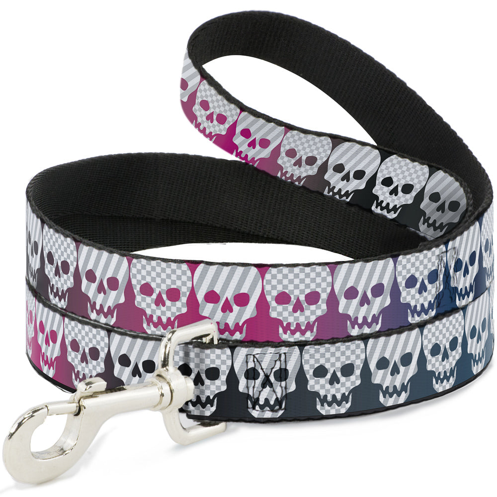 Dog Leash - Checker & Stripe Skulls Gradient Blue/Fuchsia Dog Leashes Buckle-Down