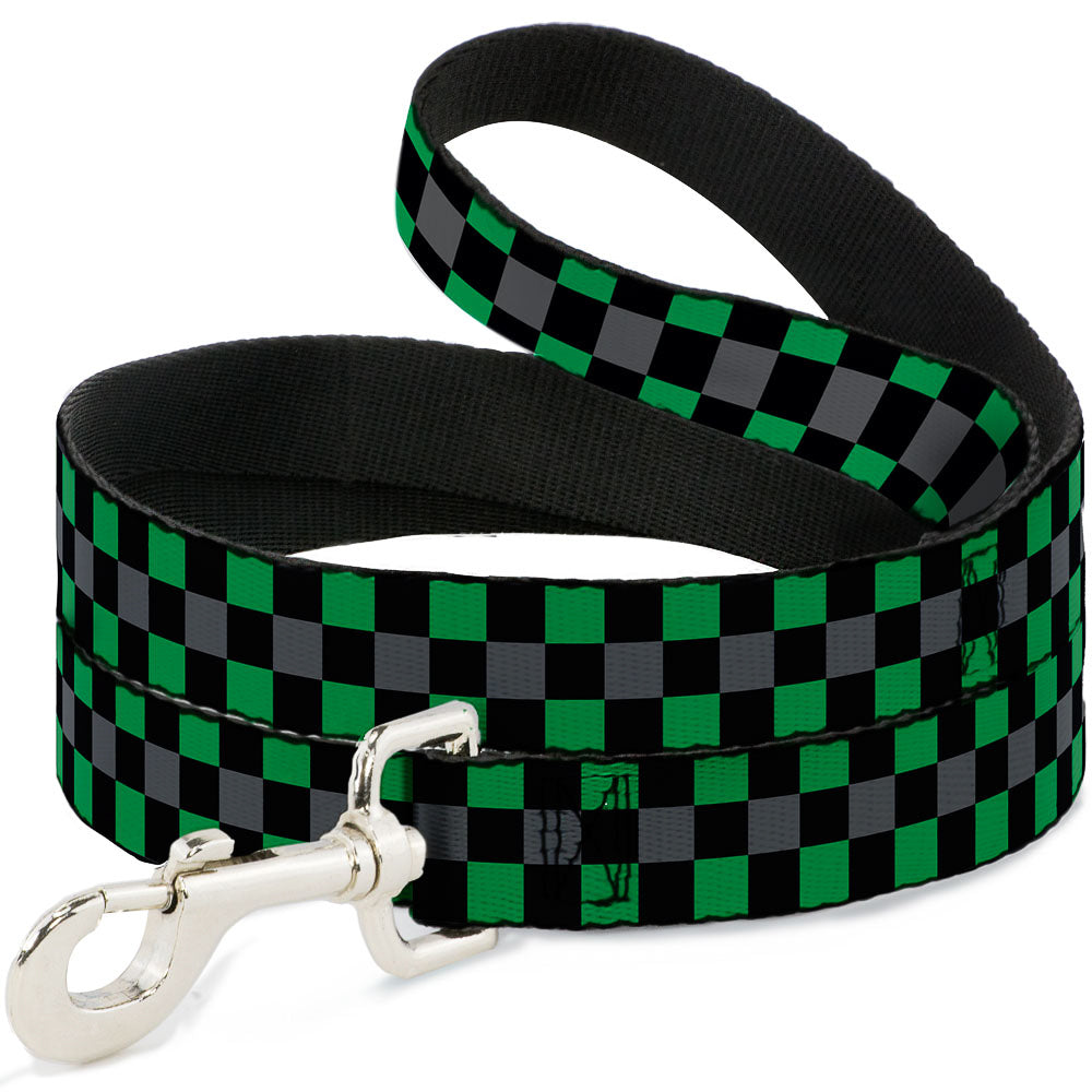 Dog Leash - Checker Black/Gray/2 Green Dog Leashes Buckle-Down