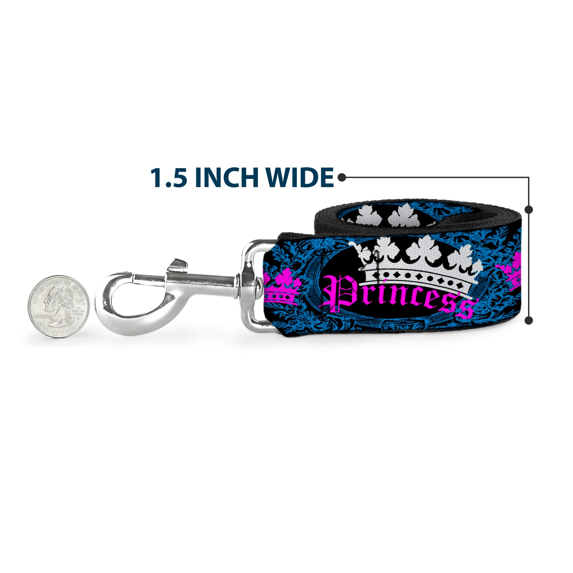 Dog Leash - Crown Princess Oval Black/Turquoise Dog Leashes Buckle-Down