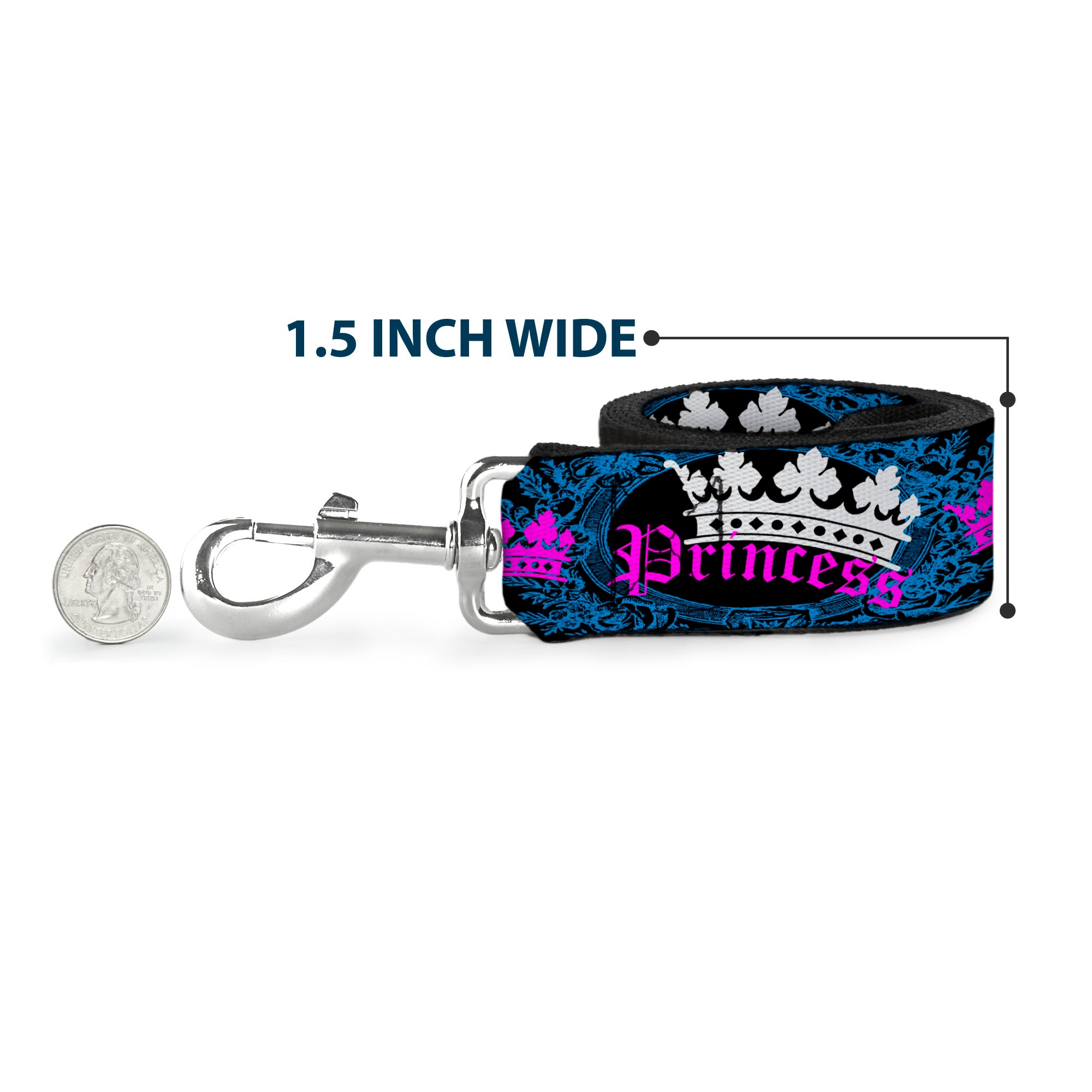 Dog Leash - Crown Princess Oval Black/Turquoise Dog Leashes Buckle-Down