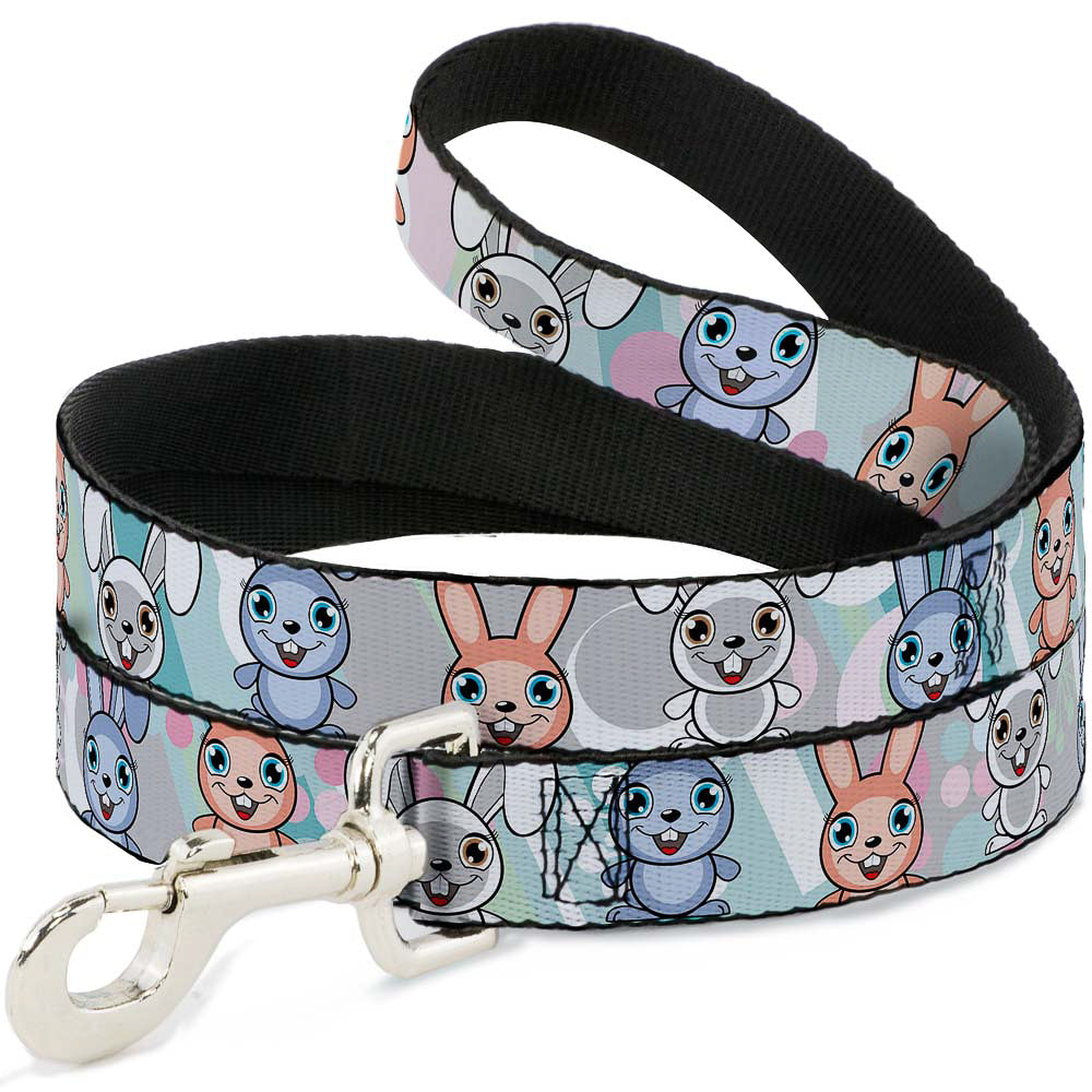 Dog Leash - Cute Bunnies Multi Pastel Dog Leashes Buckle-Down