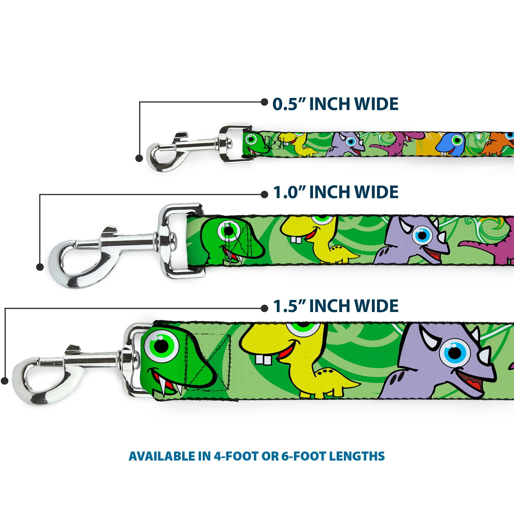 Dog Leash - Cute Dinosaurs Yellow/Green Dog Leashes Buckle-Down