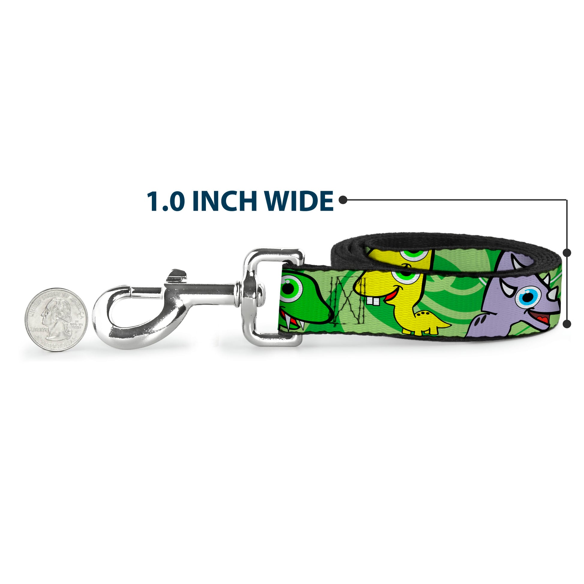 Dog Leash - Cute Dinosaurs Yellow/Green Dog Leashes Buckle-Down
