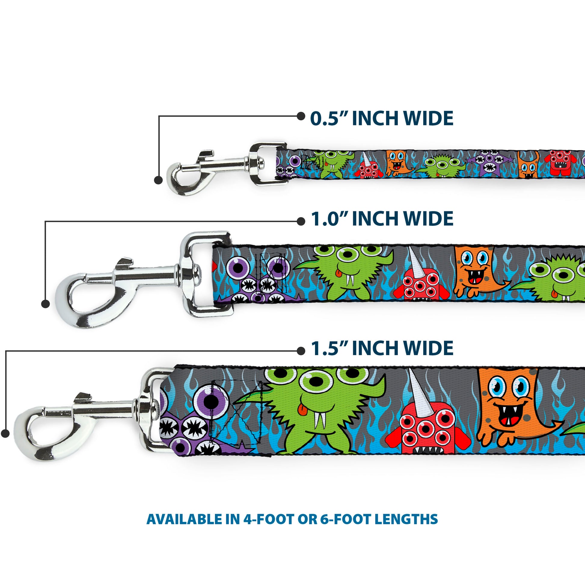 Dog Leash - Cute Monsters Gray/Flame Blue Dog Leashes Buckle-Down