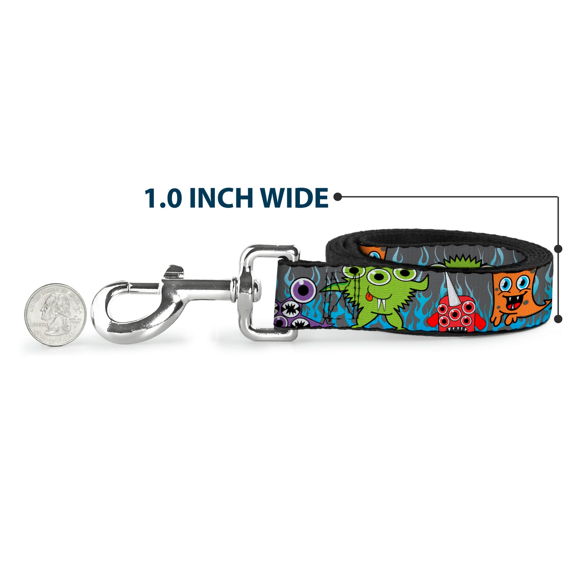 Dog Leash - Cute Monsters Gray/Flame Blue Dog Leashes Buckle-Down