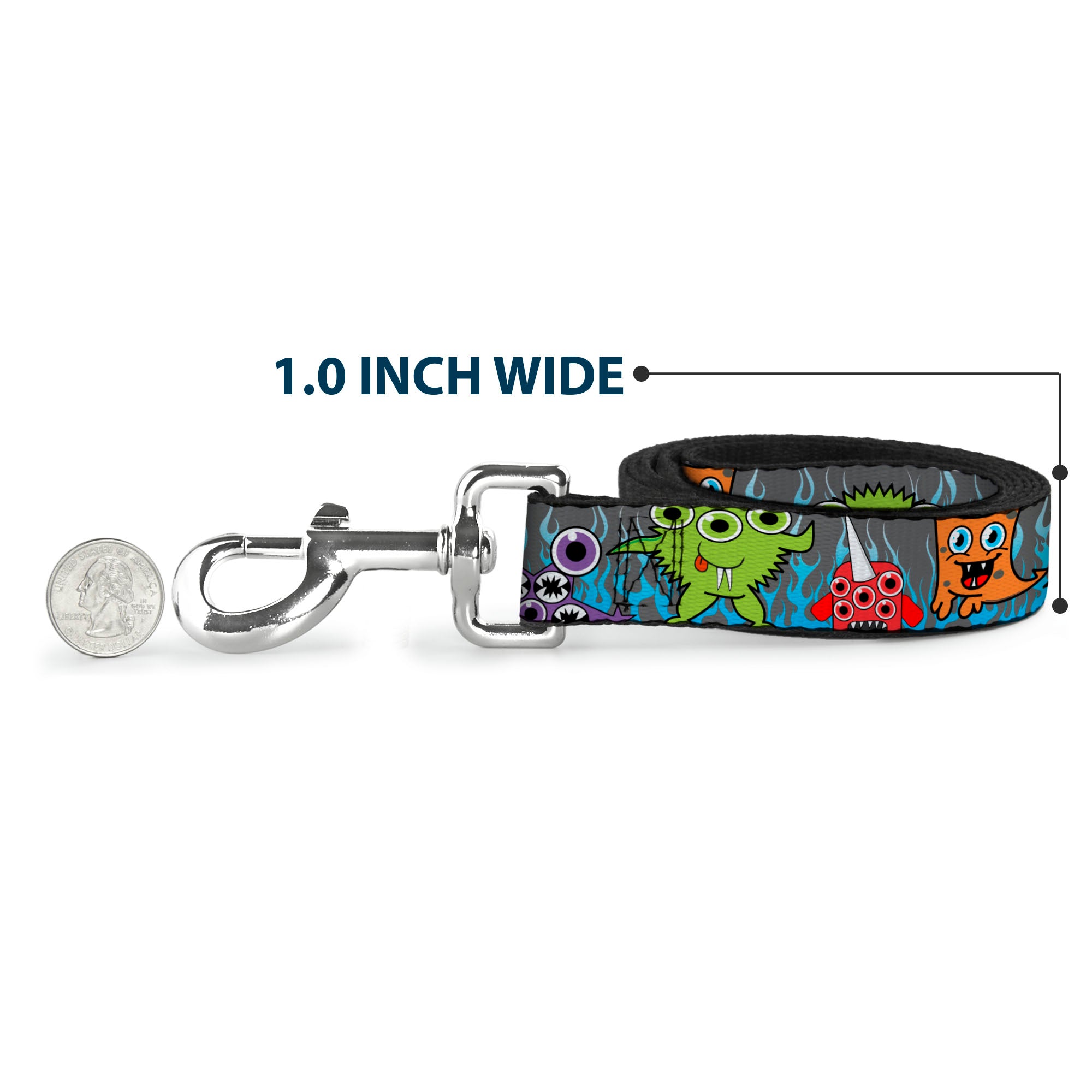 Dog Leash - Cute Monsters Gray/Flame Blue Dog Leashes Buckle-Down