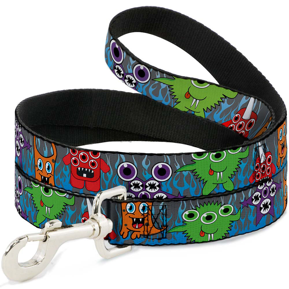 Dog Leash - Cute Monsters Gray/Flame Blue Dog Leashes Buckle-Down