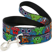 Dog Leash - Cute Monsters Gray/Flame Blue Dog Leashes Buckle-Down