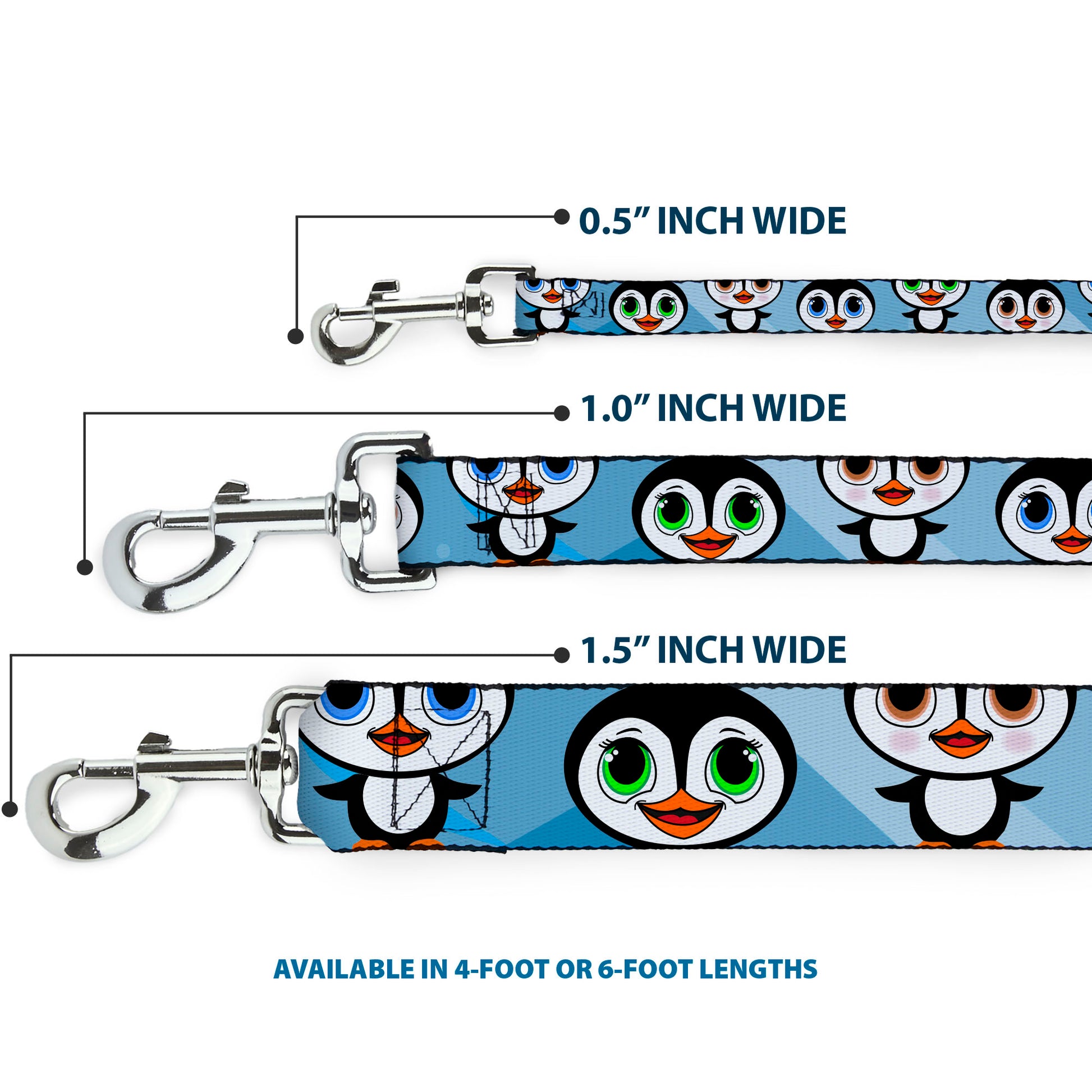 Dog Leash - Cute Penguins Blue Bubbles Dog Leashes Buckle-Down