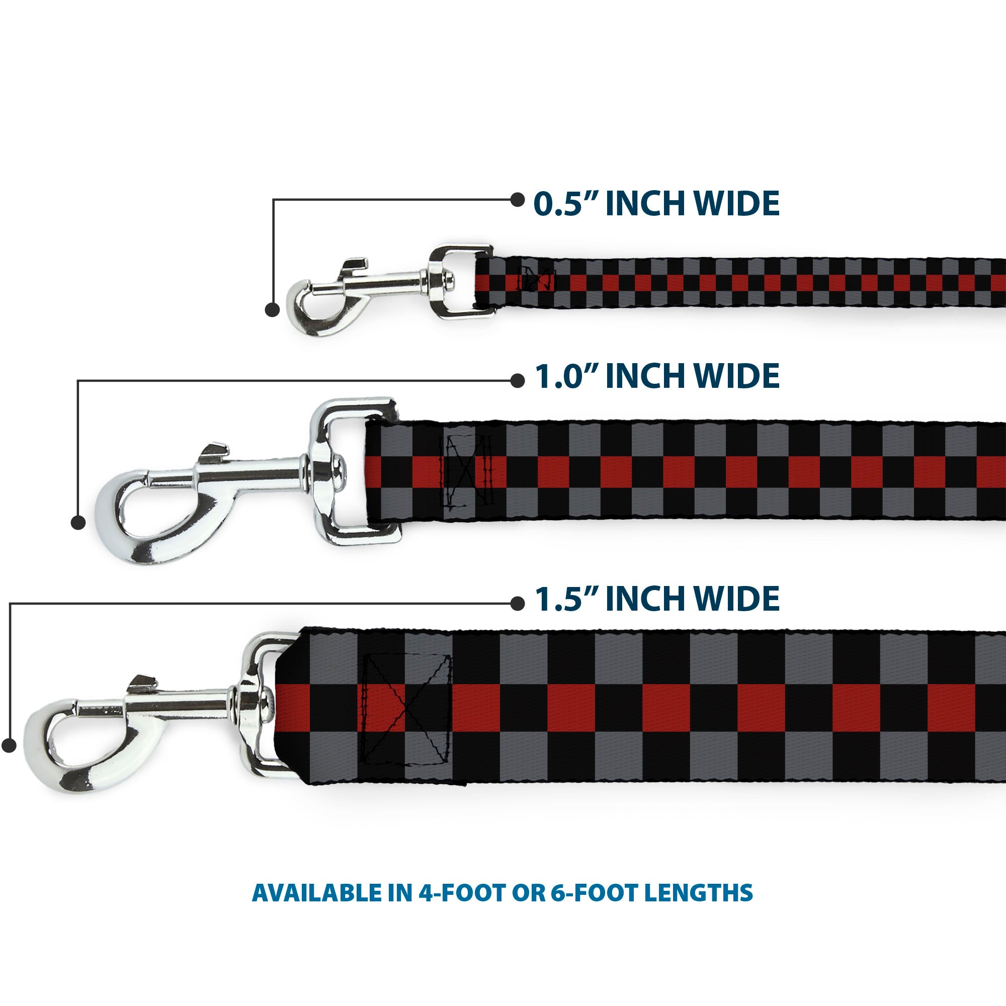 Dog Leash - Checker Black/Gray/1 Red Dog Leashes Buckle-Down