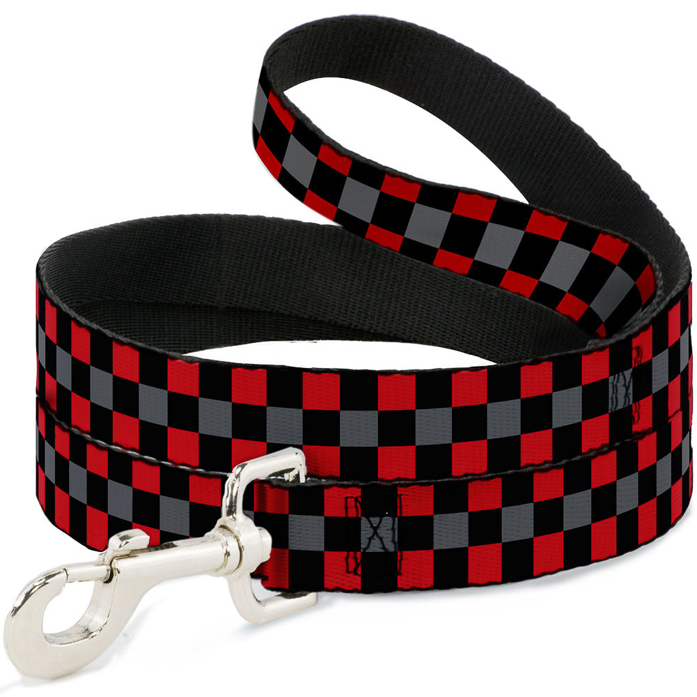 Dog Leash - Checker Black/Gray/2 Red Dog Leashes Buckle-Down