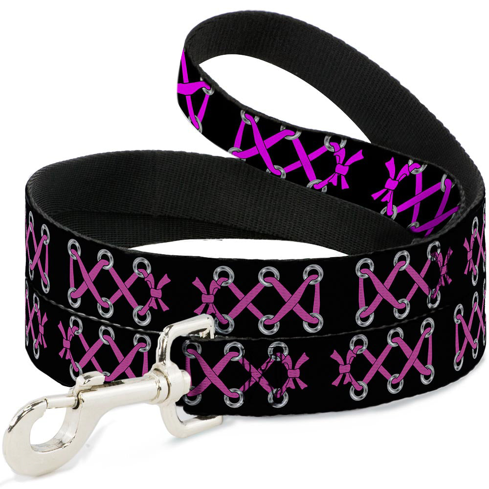Dog Leash - Corset Lace Up Black/Fuchsia Dog Leashes Buckle-Down