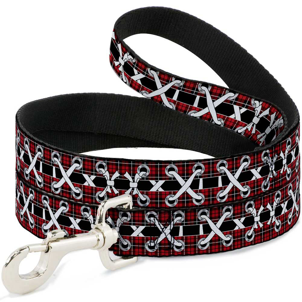 Dog Leash - Corset Lace Up Red Plaid/Black Dog Leashes Buckle-Down