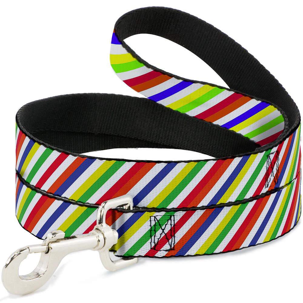 Dog Leash - Diagonal Stripes White/Multi Neon Dog Leashes Buckle-Down
