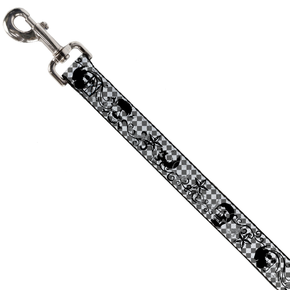Dog Leash - Diamonds White/Gray w/Skulls Dog Leashes Buckle-Down