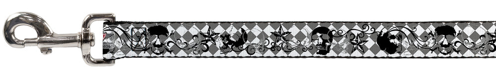 Dog Leash - Diamonds White/Gray w/Skulls Dog Leashes Buckle-Down