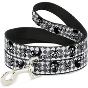 Dog Leash - Diamonds White/Gray w/Skulls Dog Leashes Buckle-Down