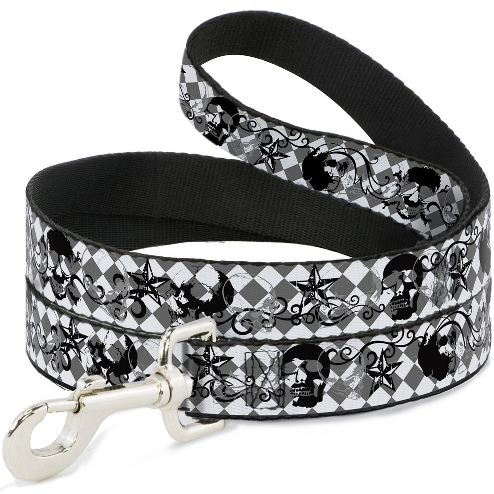 Dog Leash - Diamonds White/Gray w/Skulls Dog Leashes Buckle-Down