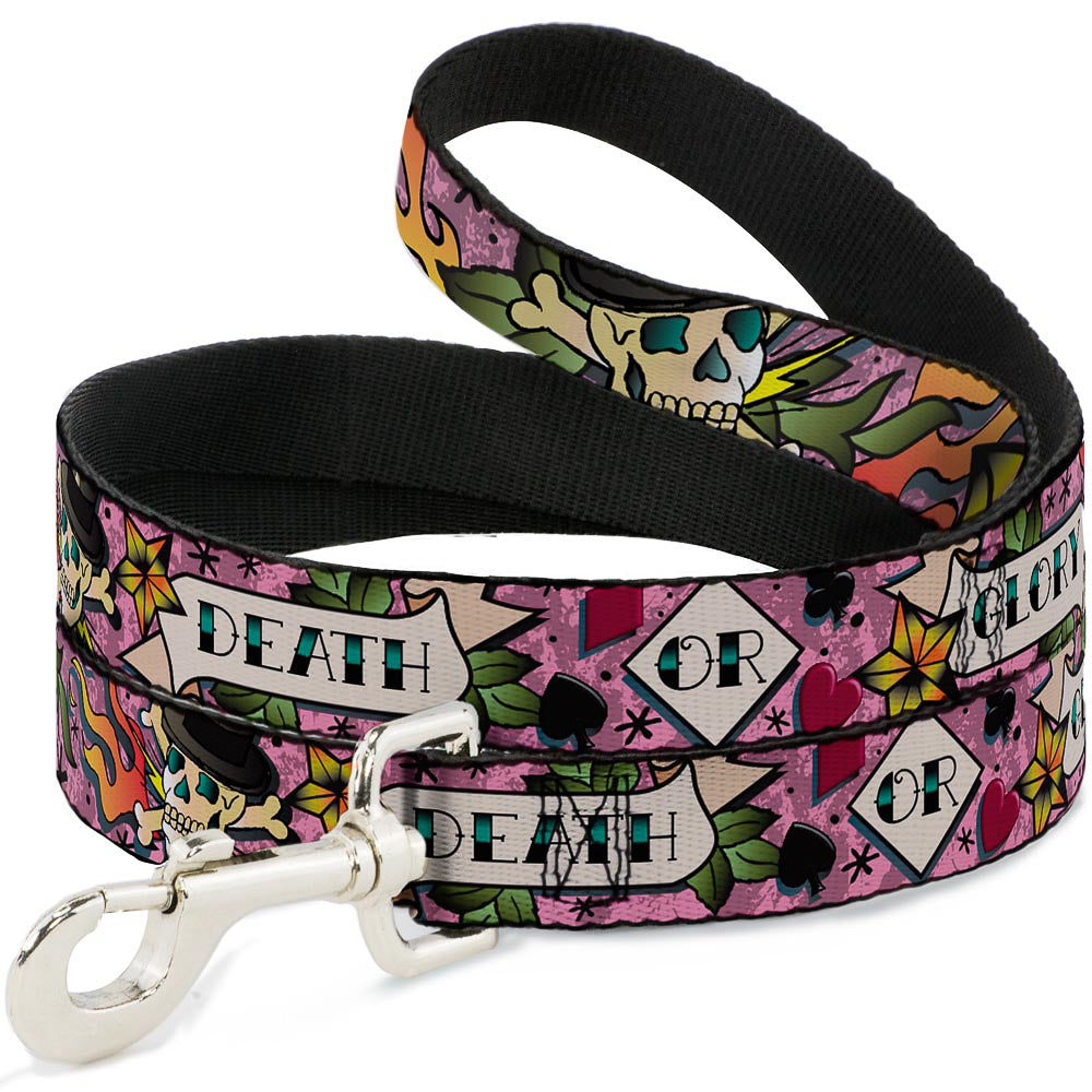 Dog Leash - Death or Glory Pink Dog Leashes Buckle-Down