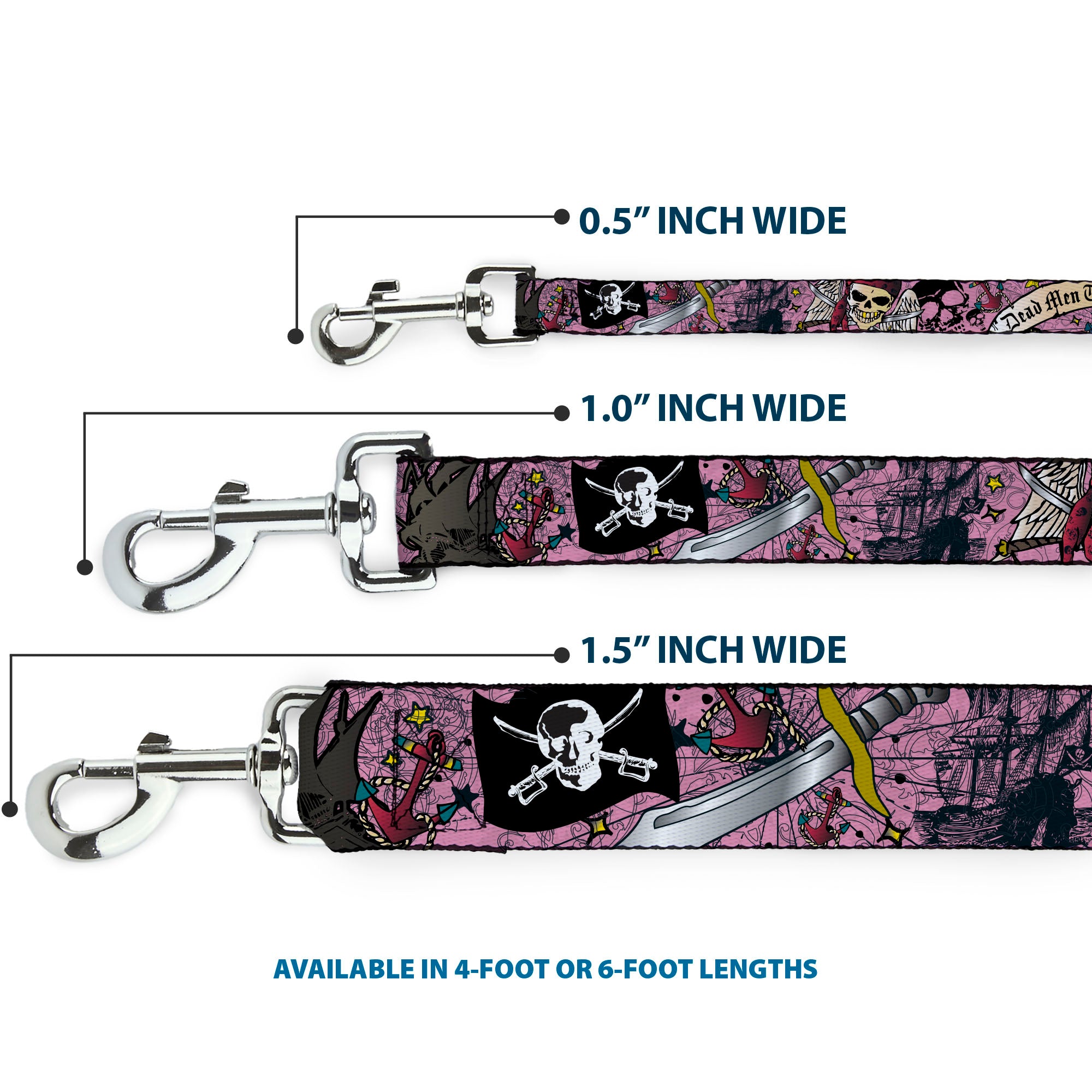 Dog Leash - Dead Men Tell No Tales Pink Dog Leashes Buckle-Down