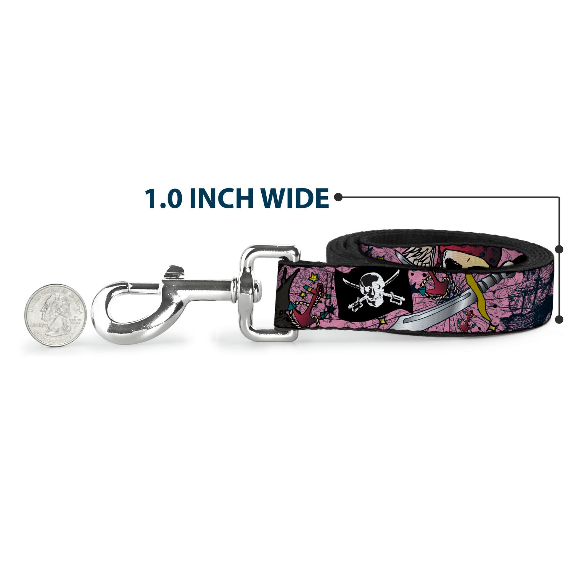 Dog Leash - Dead Men Tell No Tales Pink Dog Leashes Buckle-Down