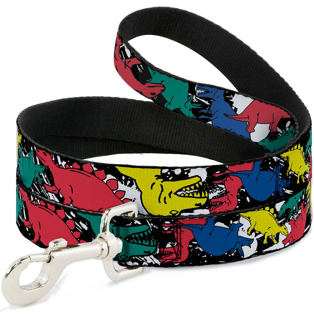 Dog Leash - Dinosaurs/Paint Splatter Black/White/Multi Color Dog Leashes Buckle-Down
