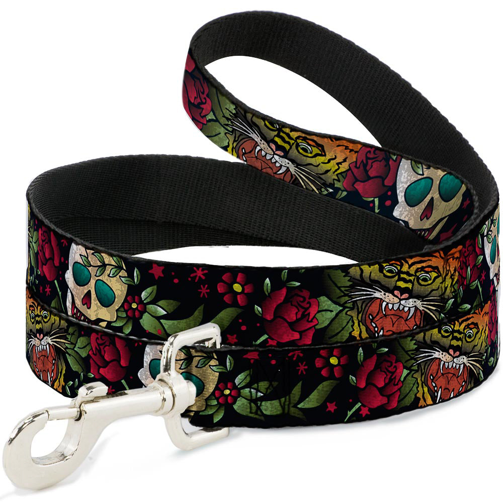 Dog Leash - Death Before Dishonor CLOSE-UP Black Dog Leashes Buckle-Down