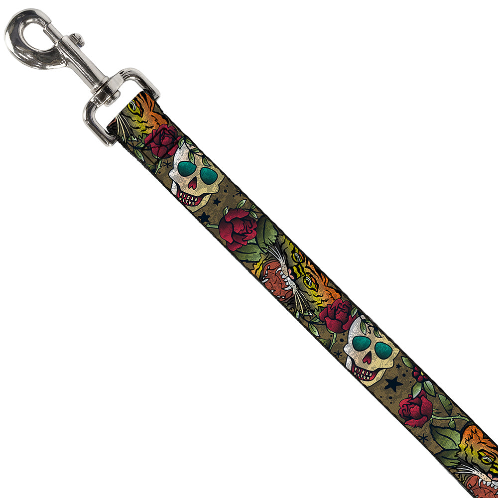 Dog Leash - Death Before Dishonor CLOSE-UP Olive Dog Leashes Buckle-Down
