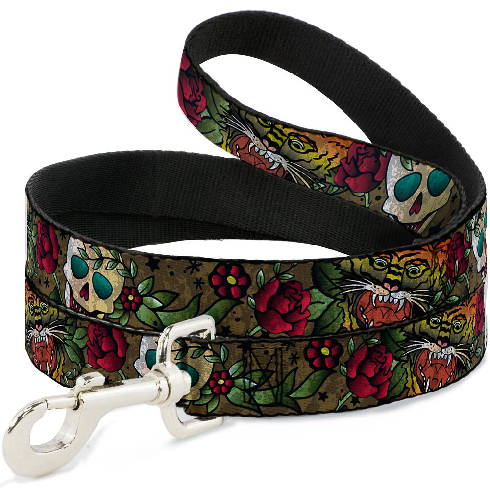 Dog Leash - Death Before Dishonor CLOSE-UP Olive Dog Leashes Buckle-Down