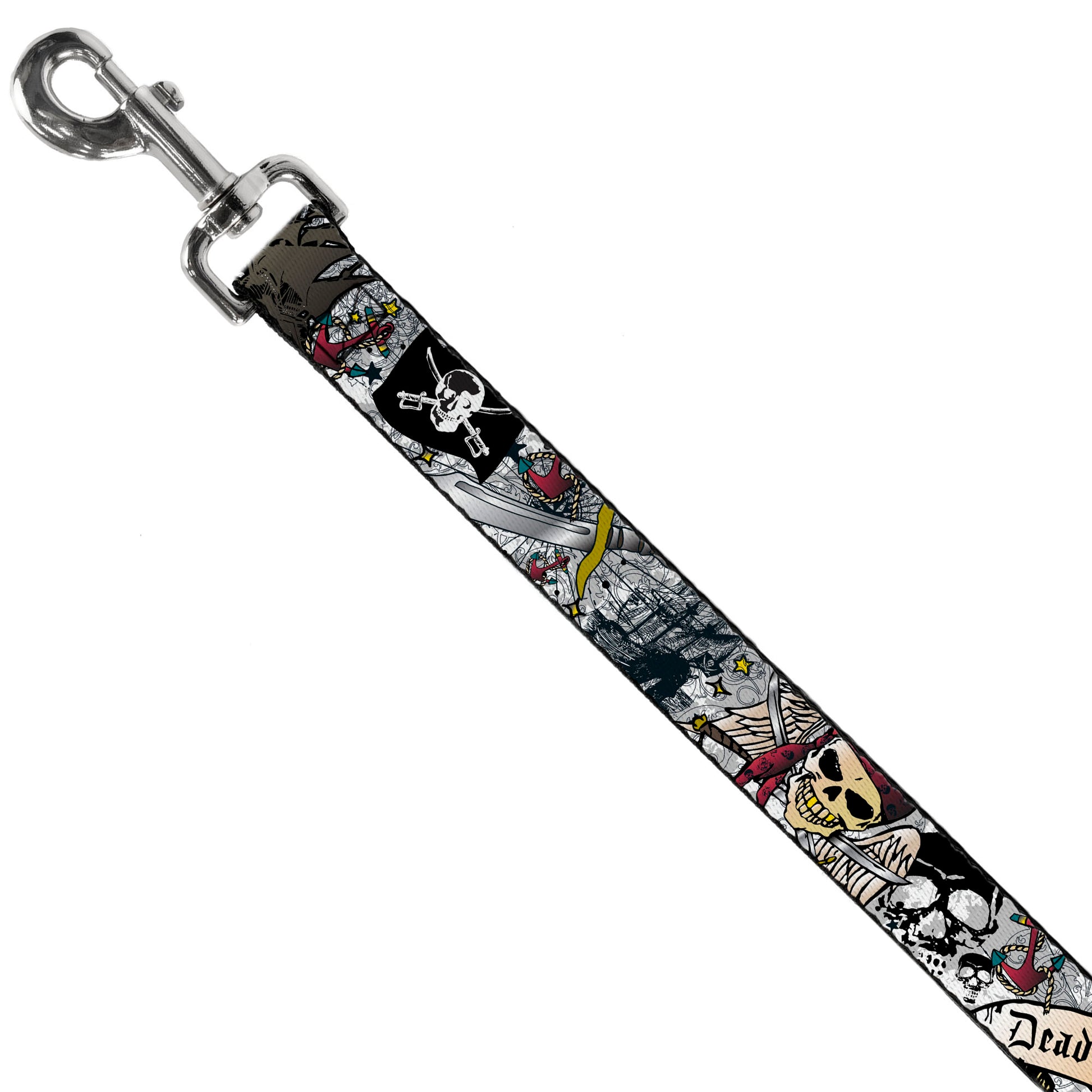 Dog Leash - Dead Men Tell No Tales CLOSE-UP White Dog Leashes Buckle-Down